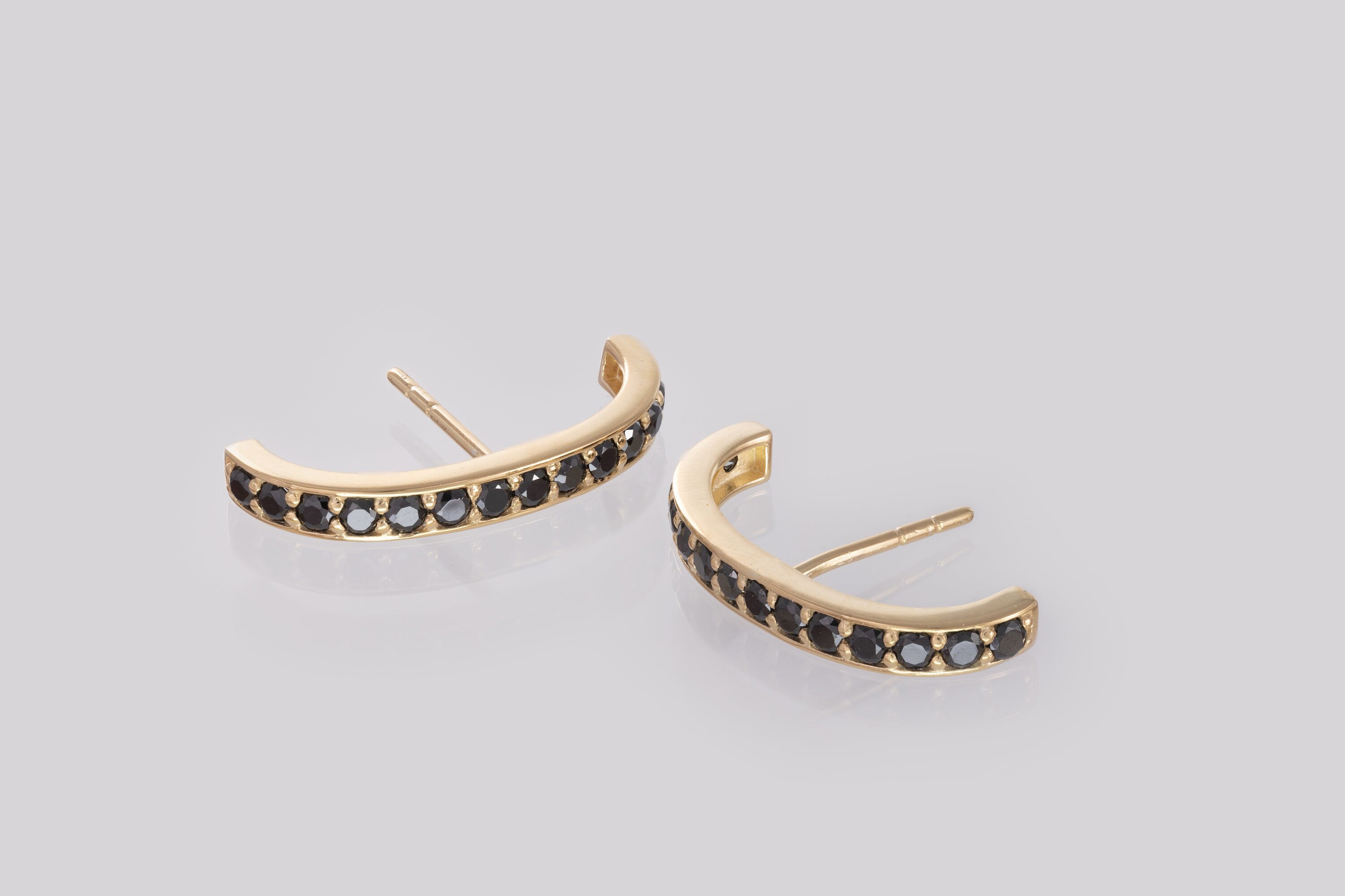 Ear Lobe Black Diamond Cuff Earrings, Suspender Earrings, Dainty stud lobe cuff, , Minimalist Earrings Gift For Women